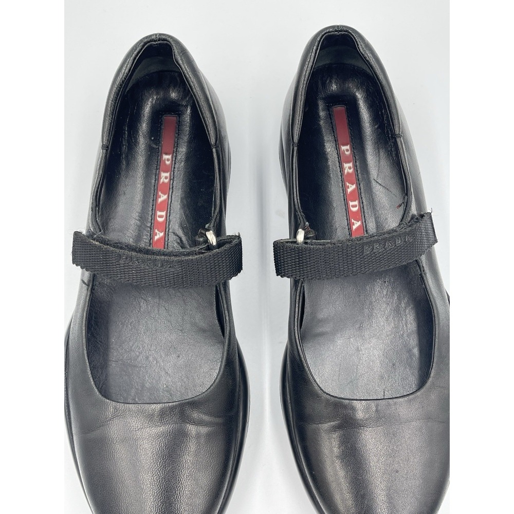 Prada Women's Black Leather Sport Vintage Mary Jane Walking Shoes - 35.5 - Picture 5 of 15